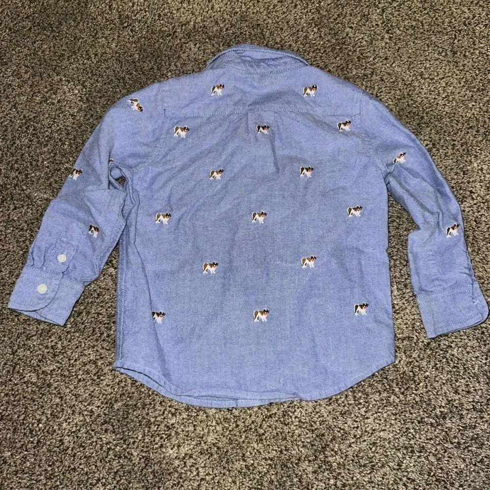 Janie and Jack Blue Button Down Shirt with Dog Embroidery